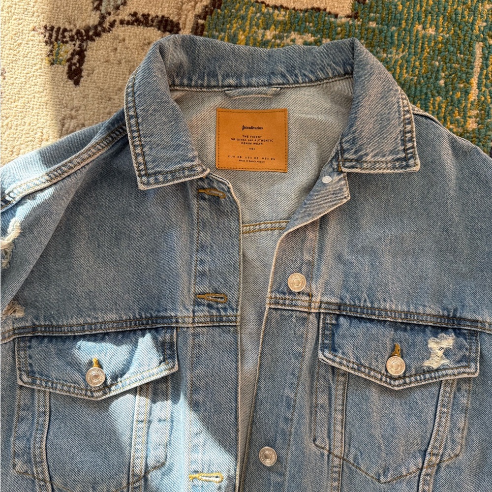Baggy Distressed Light Blue Jean Jacket - Picture 3 of 4